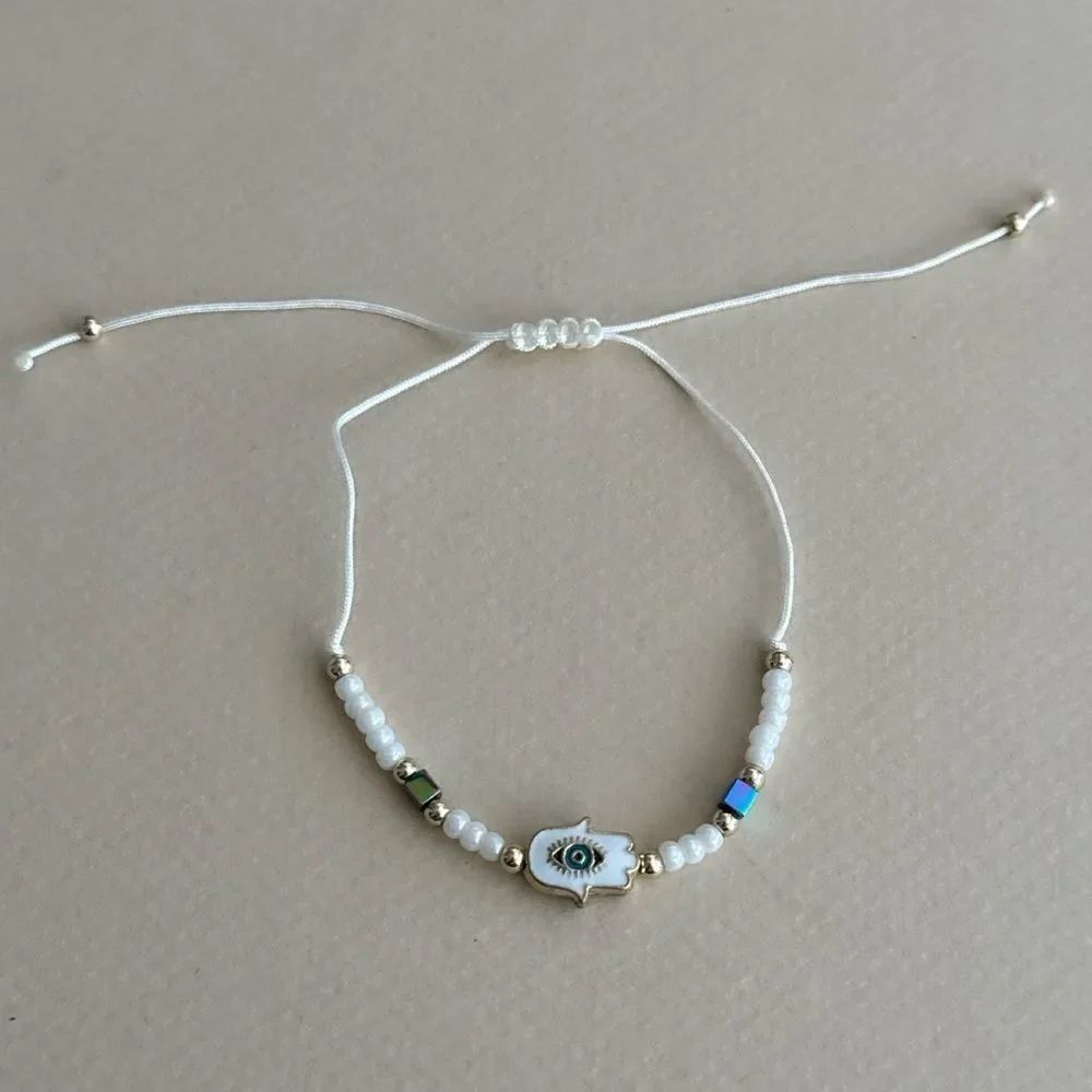 White Evil Eye Beaded Bracelet N1896